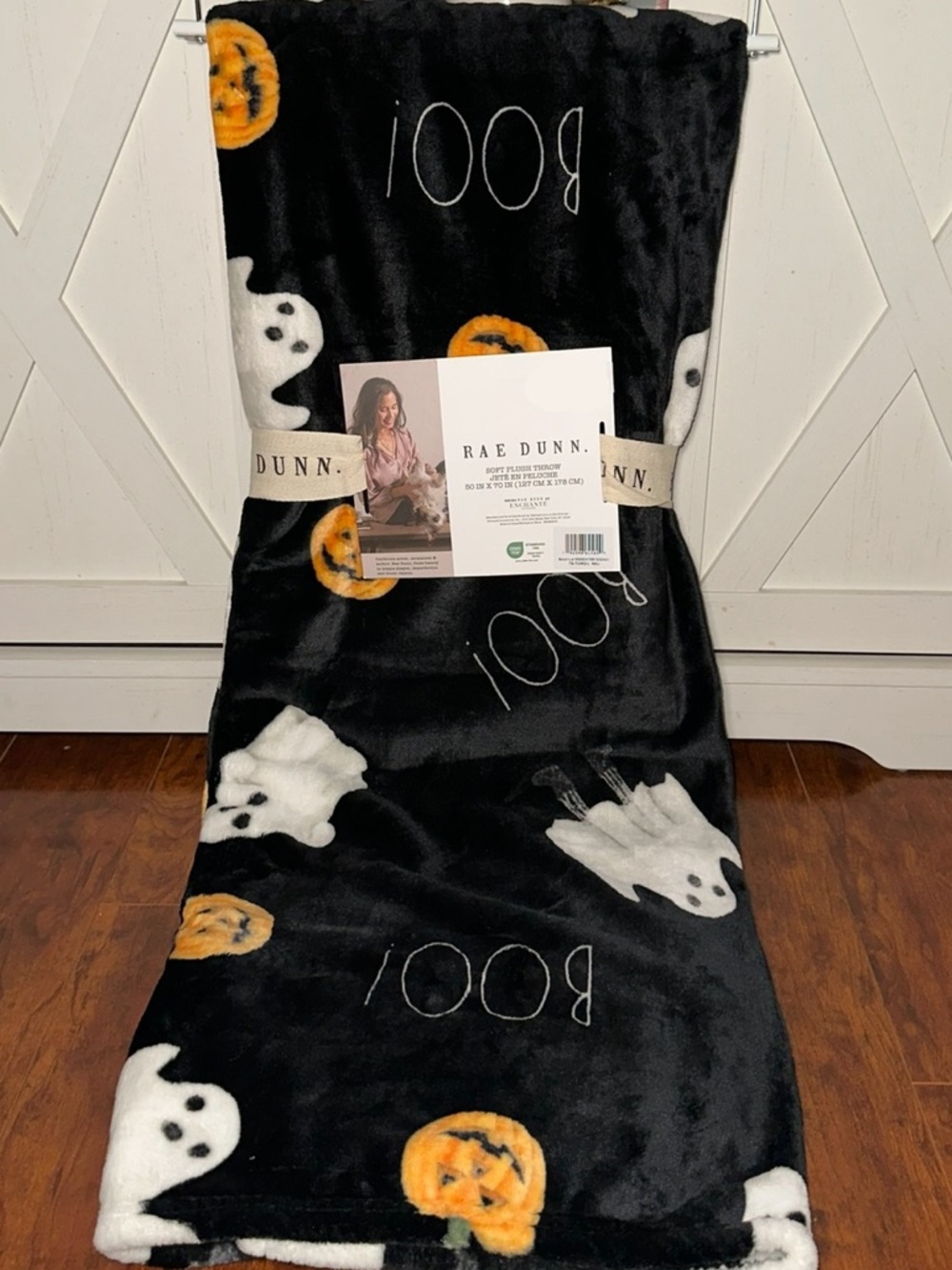 Rae Dunn Halloween Ghost & Pumpkin ‘BOO’ Plush Throw Blanket